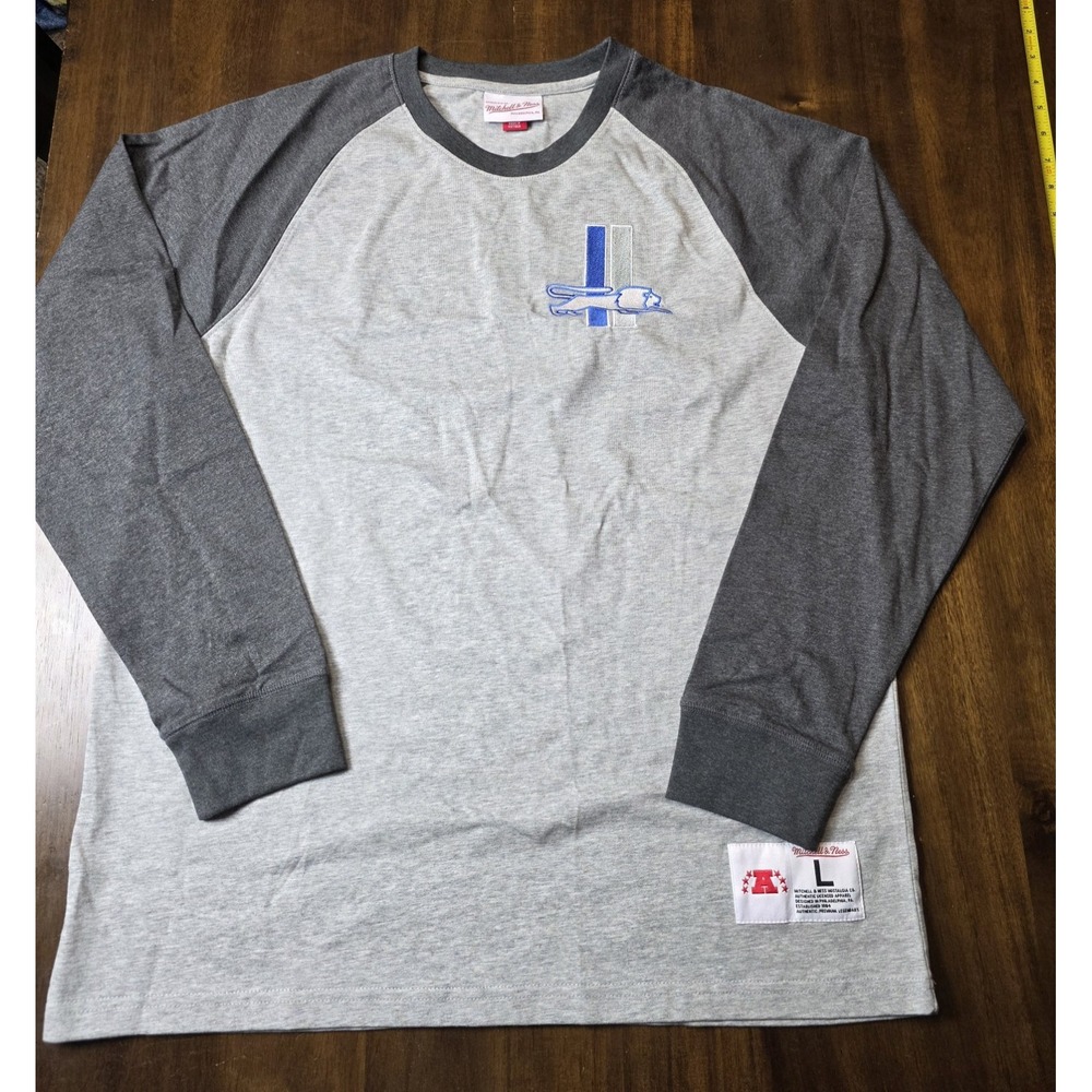 Mitchell & Ness Detroit Lions Vintage Logo Raglan Long Sleeve Shirt L NEW